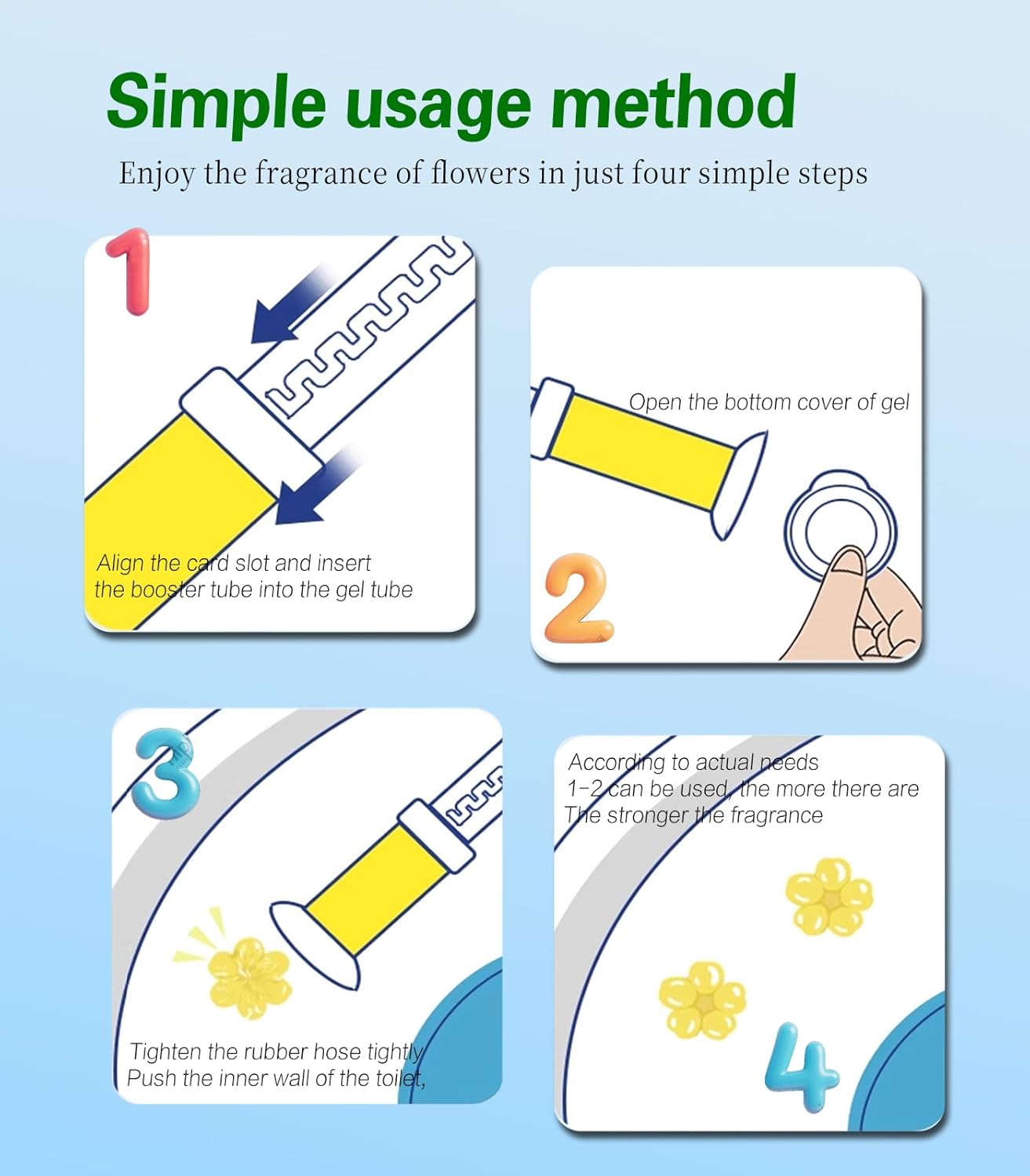 EKE 4pack toilet cleaning gel stamps, 4 scents, 48 stamps, long-lasting flower-shaped bathroom freshener, keeps the toilet fresh (4, 4 fragrances)