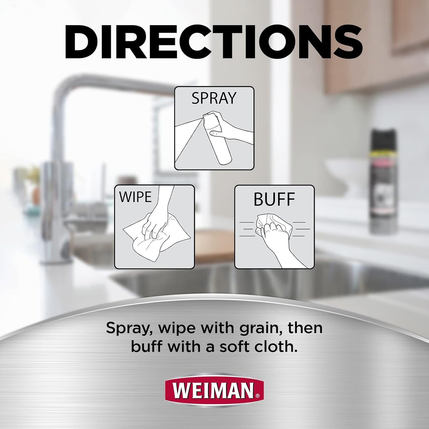 Weiman Stainless Steel Cleaner & Polish, 2 Pack Aerosol, Anti Fingerprint Spray Stainless Steel Cloth, Water Spots & Grease, No Streaks or Residue, Safe for Metal Polish, Chrome, Appliances & Sinks