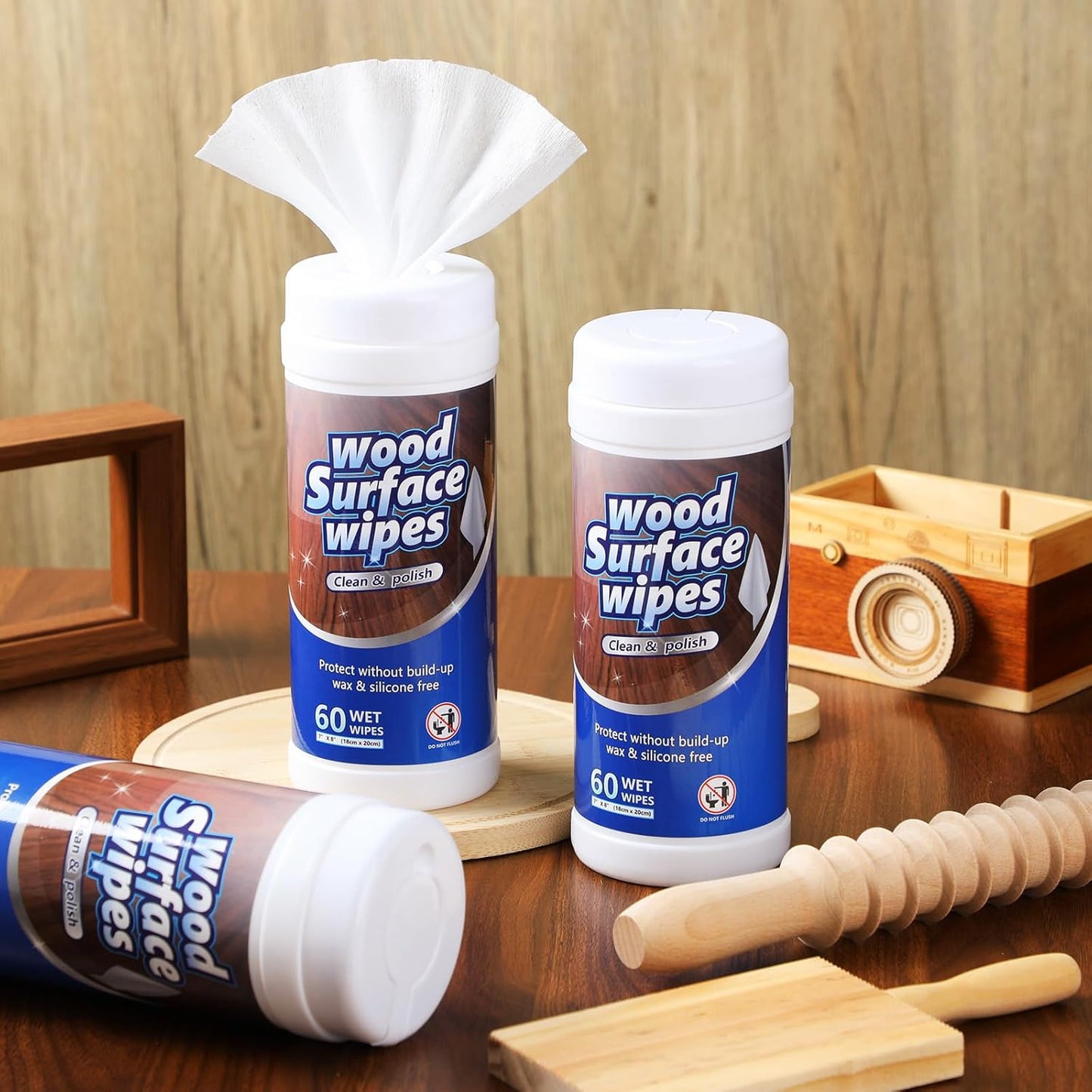 Threlaco 3 Pack 180 Count Wood Surfaces Wipes Wood Cleaner and Polish Wipes Furniture Floor Wet Cabinet Cleaner for Kitchen Bathroom Furniture Floors Cabinet Cleaning