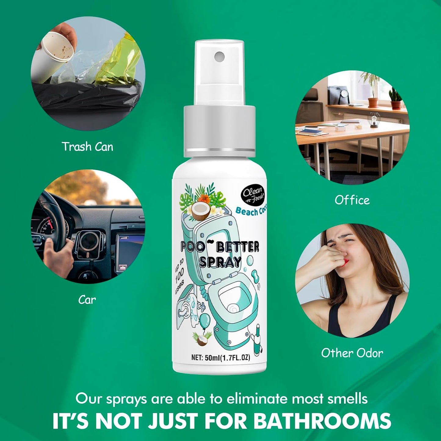 Clean-n-Fresh Toilet Spray, Variety Pack of 3 - Citrus/Lavender/Hibiscus, Bathroom & Toilet Odor Elimination, Travel Size 1.7 Fl Oz Each, Total 5.1 Fl Oz