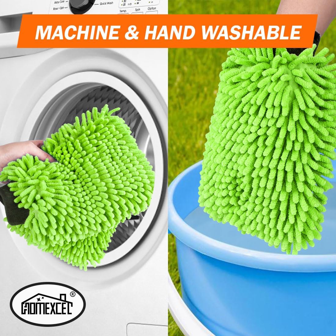 HOMEXCEL Car Wash Mitt, 2PK Chenille Microfiber Wash Mitt, Scratch-Free & Lint-Free, Rich Foam, Highly Absorbent, Double Sided, Perfect for Car Washing and Detailing, 10.2" x 6.7 ", Grey