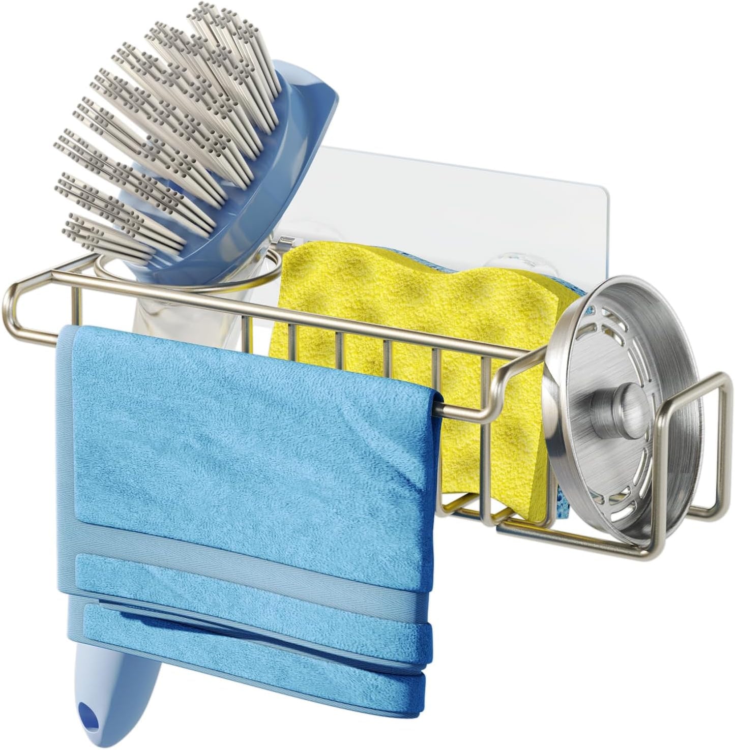 HapiRm 4 in 1 Kitchen Organizers and Storage, SUS304 Stainless Steel Brush Holder + Dish Cloth Hanger + Soap Rack + Sink Stopper Rack, No Drill Kitchen Essentials - Black