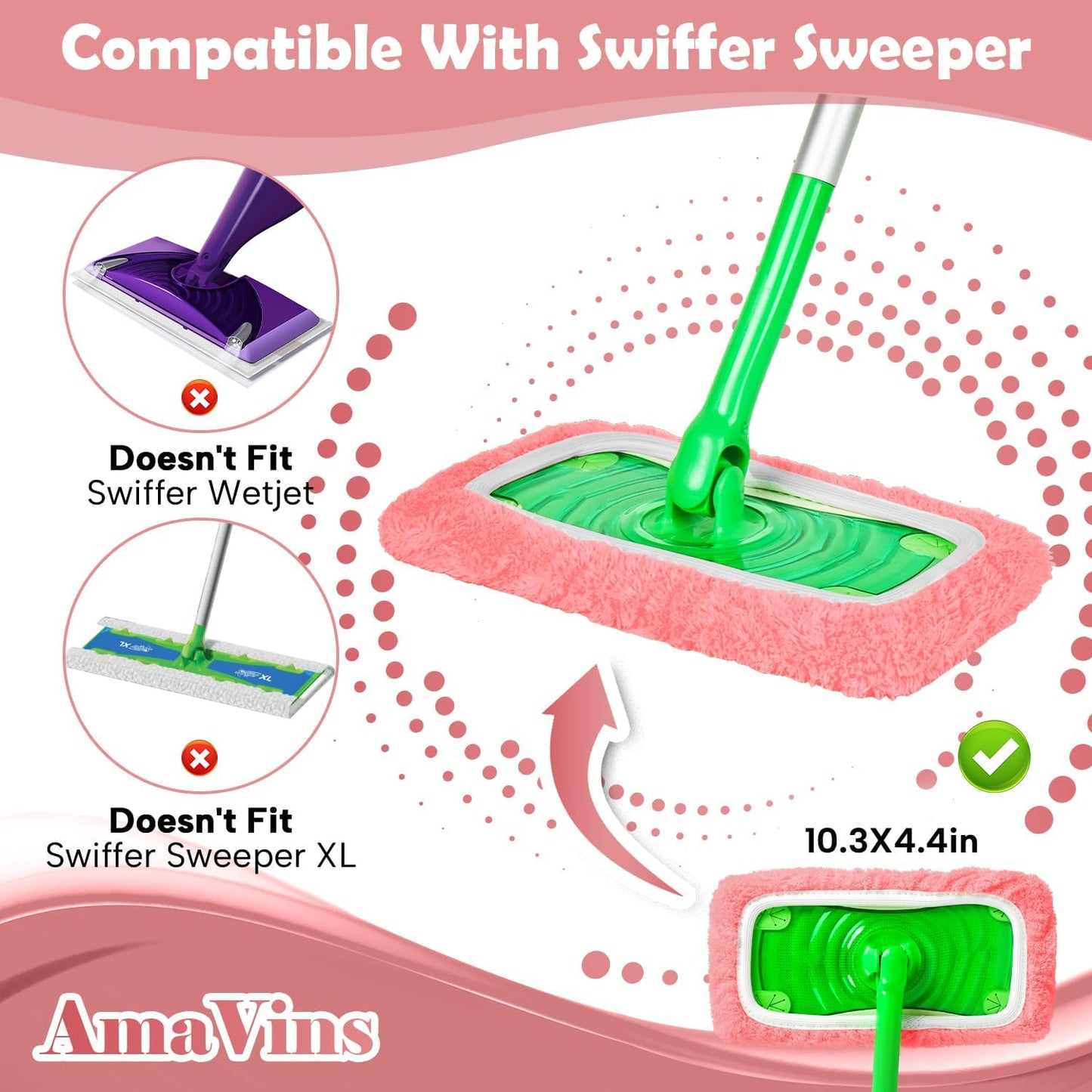AmaVins 5 Pack Reusable Microfiber Mop Pads Compatible with Swiffer Sweeper Mop, Wet and Dry Flat mop Cover, Washable Mop Pads for Surface/Hardwood Floor Cleaning (Mop is Not Included)