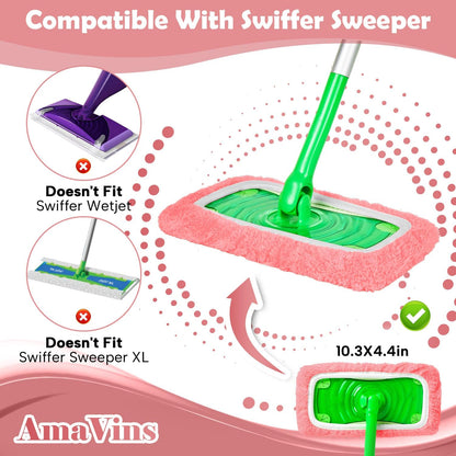 AmaVins 5 Pack Reusable Microfiber Mop Pads Compatible with Swiffer Sweeper Mop, Wet and Dry Flat mop Cover, Washable Mop Pads for Surface/Hardwood Floor Cleaning (Mop is Not Included)