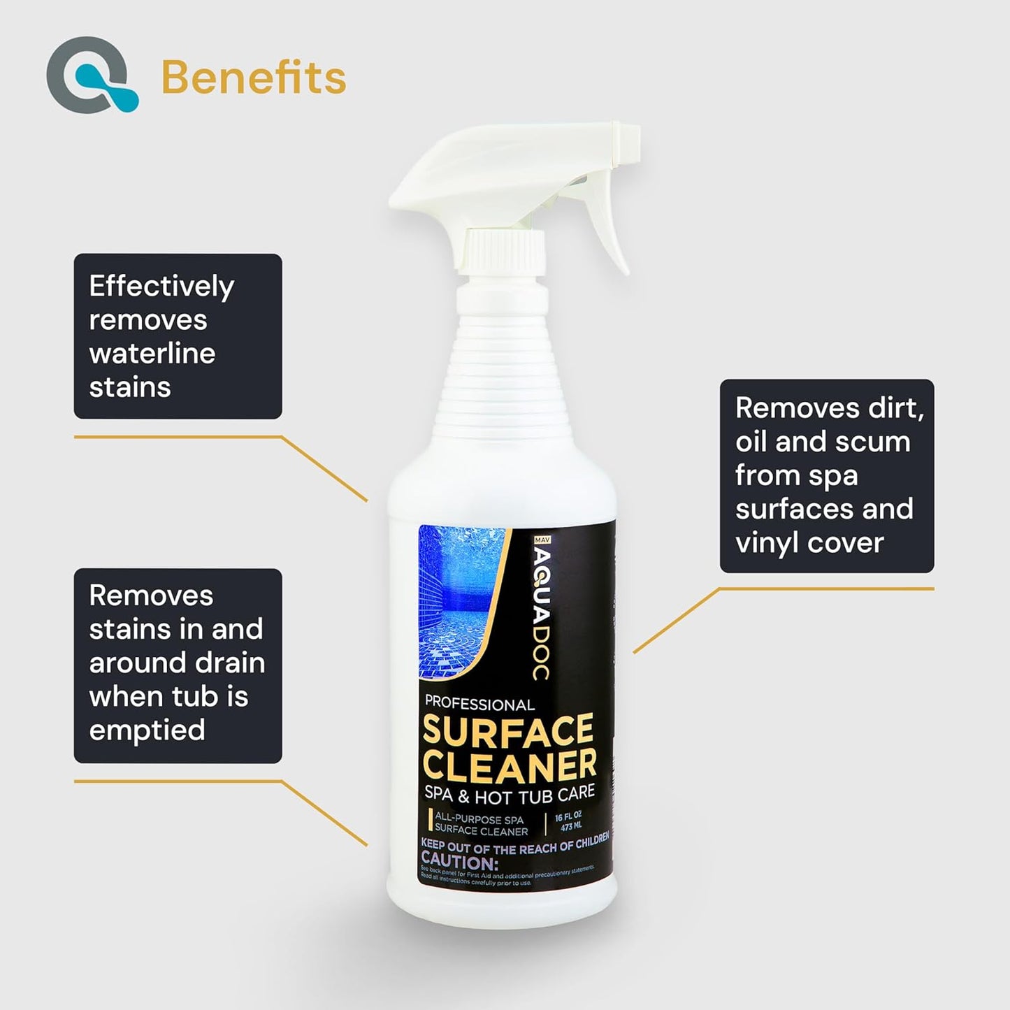Hot Tub Cleaner Spray 16oz - Spa Surface Cleaner for Hot Tub Chemical Made in the USA - AquaDoc