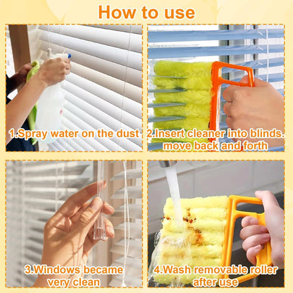 4-Piece Set Blinds Cleaner Tool, Mini Blind Cleaner, Blind Duster for Wood Blinds with Large Blue Green Orange Brushes and Small Orange Brush, Efficient Dust Removal for Window Coverings