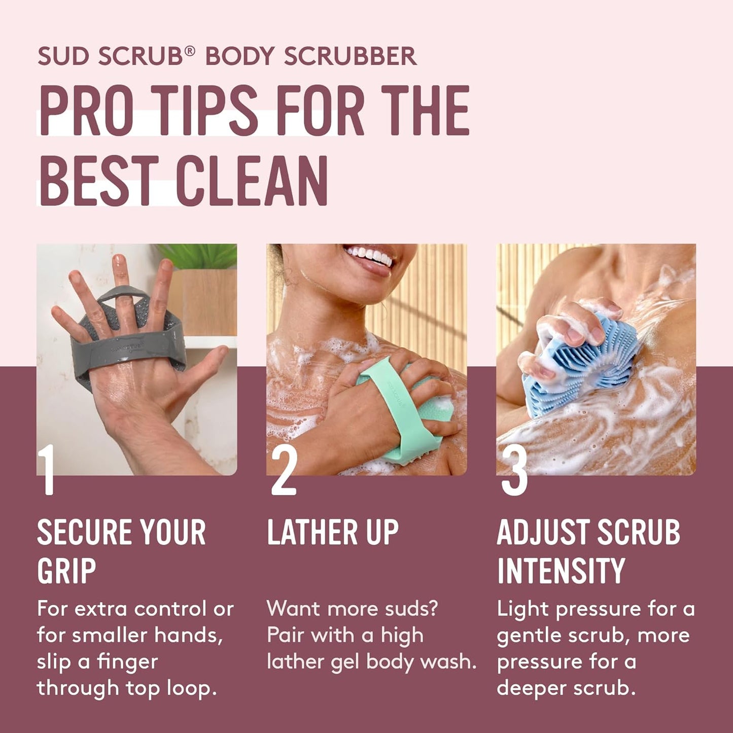 Sud Scrub® Antimicrobial Silicone Body Scrubber, Exfoliating Body Brush for Sensitive Skin, Antibacterial Shower Scrubber for Body, Bathroom Essentials for Men & Women, Charcoal