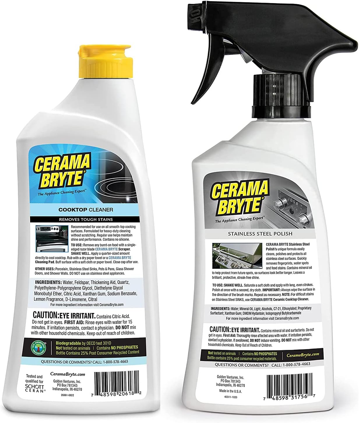 Cerama Bryte Stainless Steel Appliance Cleaner & Removes Tough Stains Cooktop and Stove Top Cleaner for Glass - Ceramic Surfaces, 16 & 18 Ounces, 3-18 Ounces + 1-16 Ounce