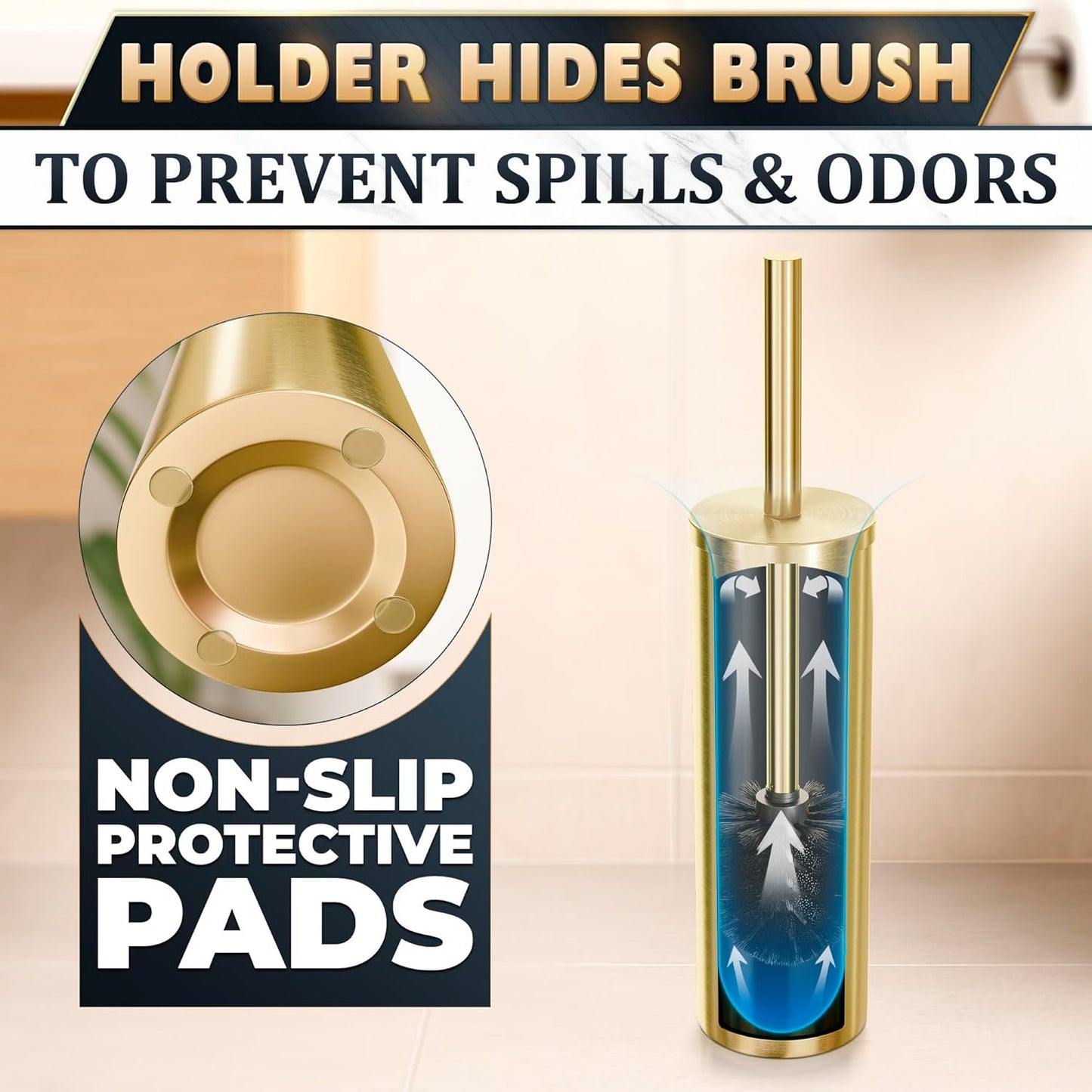Stylish Stainless Steel Toilet Brush and Holder Set - Silver Toilet Bowl Brush and Holder with Splash Cover, Sturdy Bristles, Corrosion & Scratch Resistant - Elegant Design, Effective Deep Cleaning