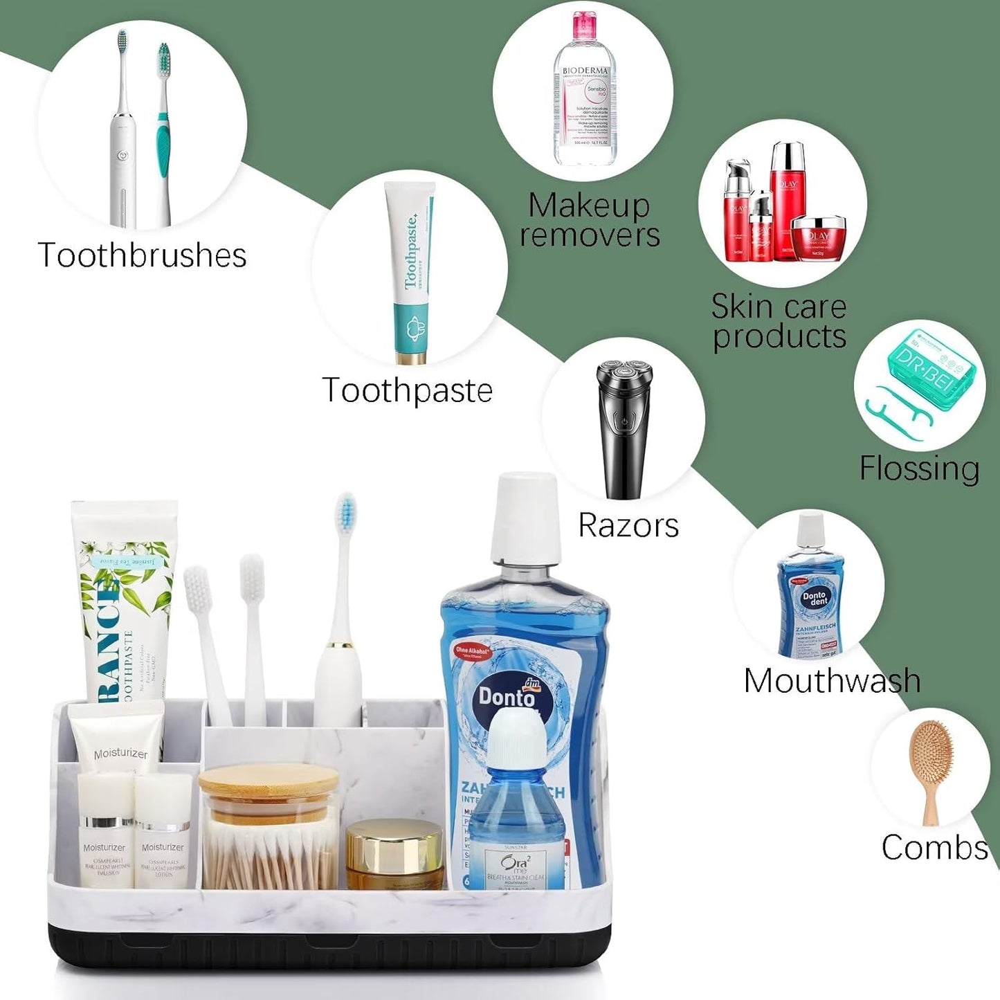 GFWARE Wood Toothbrush Holders for Bathrooms Countertop Organizer - Detachable 7 Slots Kid Bathroom Decor and Accessories, Wooden Bathroom Sink Storage Organization, Caddy, Tray, Brown