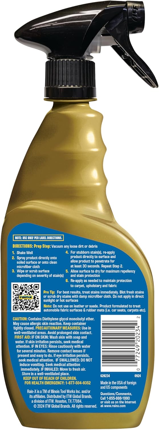 Rain-X 620234SRP Carpet & Upholstery Cleaner Repellent for Car Interiors & More, Cleans + Repels Spills while Preventing Stains, Fresh Scent 16 Fl Oz.