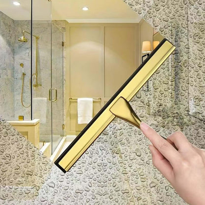 14-Inch Shower Squeegee, Stainless Steel Squeegee for Shower or Window Glass Door, Includes Two Spare Scrapers and one Adhesive Hook. (Gold, 14 in)
