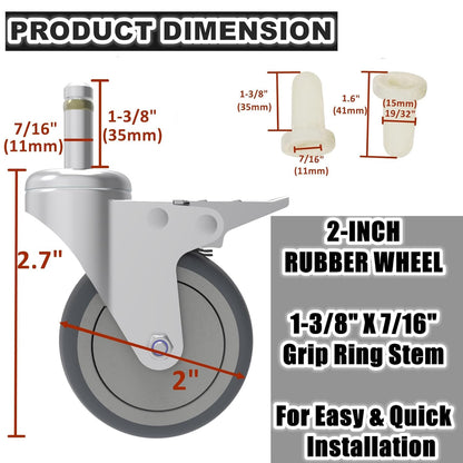 RILIDRI 3-Inch Swivel Stem Caster for Rubbermaid Mop Bucket Utility Cart, 7/16-Inch Stem Diameter Rubber Wheel Set of 4, Heavy Duty TPR Weber Grills Shop Vac Replacement Wheels
