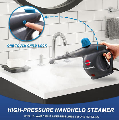 Handheld Steam Cleaner, Pressurized Multi-Surface Steam Shot with 13 Accessories, Safety Lock, Steamer for Cleaning Floor, Upholstery, Grout, Windows, Couch and Car (Yellow)