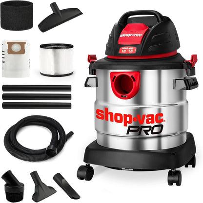 Shop-Vac 12 Gallon 6.0 Peak HP Wet/Dry Vacuum, Stainless Steel Tank, 3 in 1 Function Portable Shop Vacuum with Attachments, Drain Port, Ideal for Jobsite, Garage & Workshop. 5926211