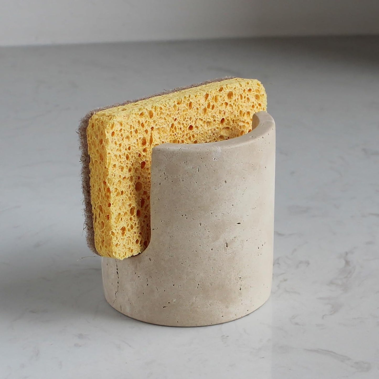Natural Travertine Marble Sponge Holder for Kitchen Sink, Drying Rack, Compact Sink Caddy Organizer - Calacatta Viola Marble