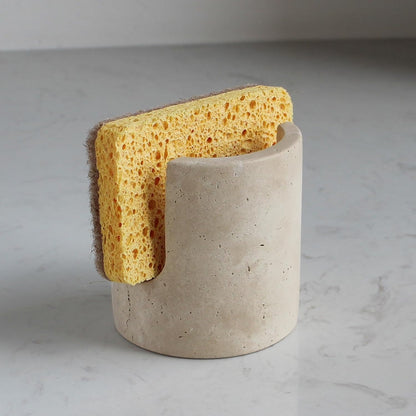 Natural Travertine Marble Sponge Holder for Kitchen Sink, Drying Rack, Compact Sink Caddy Organizer - Calacatta Viola Marble