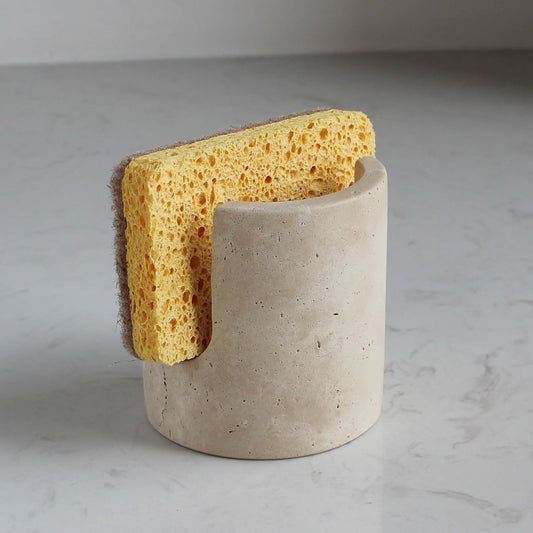 Natural Travertine Marble Sponge Holder for Kitchen Sink, Drying Rack, Compact Sink Caddy Organizer - Calacatta Viola Marble
