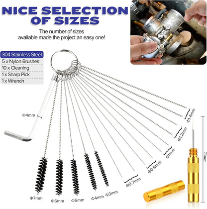 Valchoose Premium Torch Tip Cleaner, Stainless Steel Carburetor Cleaning Kit Heavy Duty, Density Nylon for Motorcycle Jet Lawnmower Small Engine Welding Stove Airbrush Spray Gun