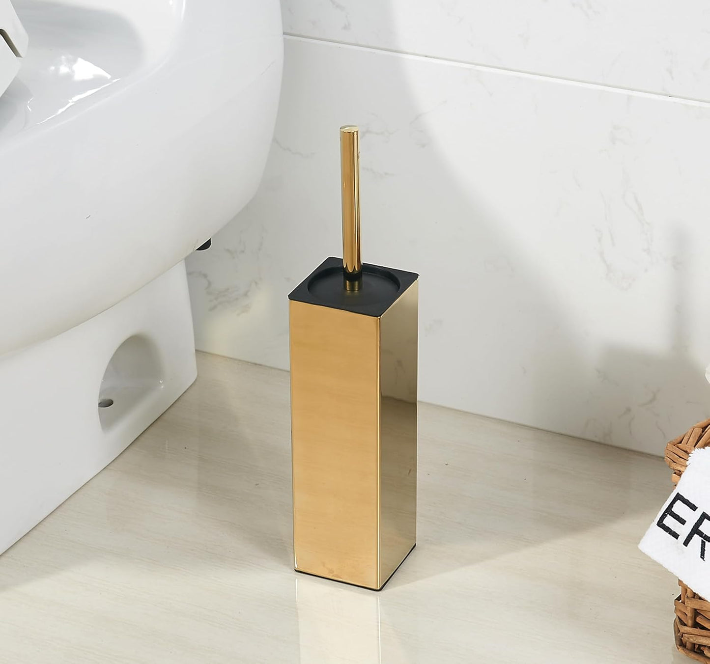 BGL Square Toilet Brush with Holder,Stainless Steel Rubber Painted Toilet Bowl Brush and Holder for Bathroom,2 Cleaner Brush Heads,Brushed Nickel