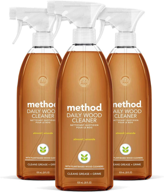 Method Daily Hardwood Cleaner, Almond, Cleans Shelves, Tables and Other Wooden Surfaces While Removing Dust & Grime, 28 Fl Oz, (Pack of 4)