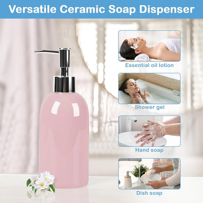 Natheeph Dish Soap Dispenser, Hand Soap Dispenser Ceramic Bottle, Refillable Liquid Great for Kitchen Dish Soap, Hand Soap, Essential Oil & Lotion (Bright White)