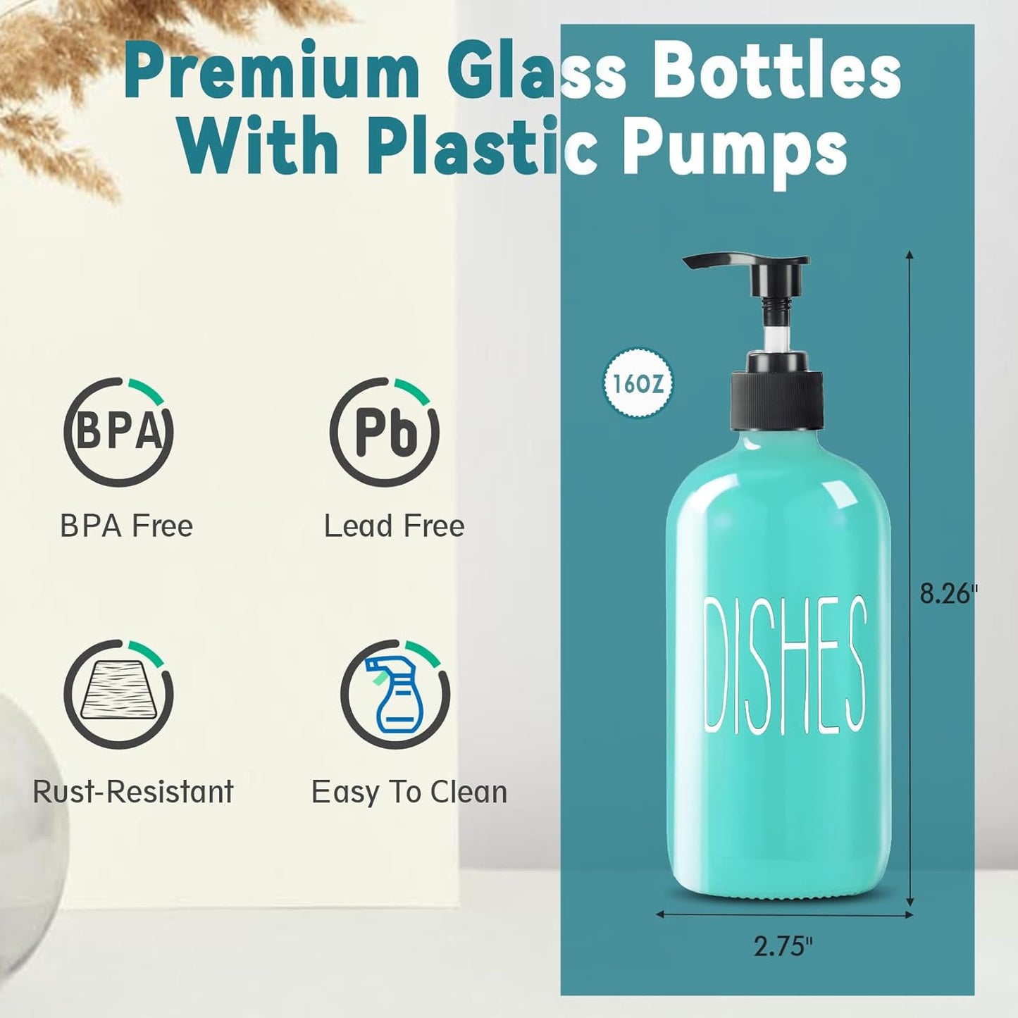 COHOSEGE Glass Soap Dispenser Set 2 Pack,Contains Hand and Dish Soap Dispenser.Premium 16 Oz Black Kitchen Soap Dispenser Set for Kitchen Sink and Farmhouse Decor