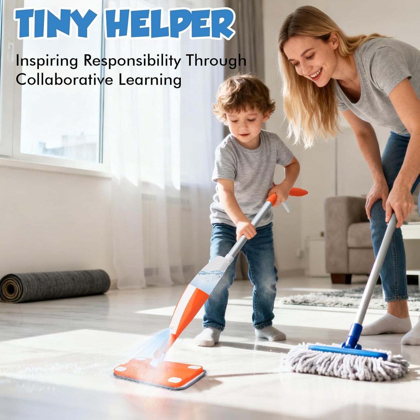 Ancaixin Kids Spray Mop, Montessori Kids Cleaning Toy Set, Real Working Toddler Cleaning Set with Water Sprayer, Mini Pretend Play Housekeeping Toys Birthday Gifts for Boys and Girls Ages 3+