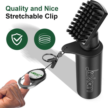 Jiskan Pro Golf Club Brush Cleaner with Retainer Clip and Squeeze Water Bottle 7.5 Inches Holds 4 Ounces of Water, Essentials Golf Accessories for Men, Best Golf Gifts for Men