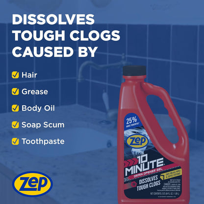 Zep 10 Minute Drain Opener Gel 64 Ounce - ZHCR64NG - Commercial Strength, Fast Acting and Safe for All Pipes