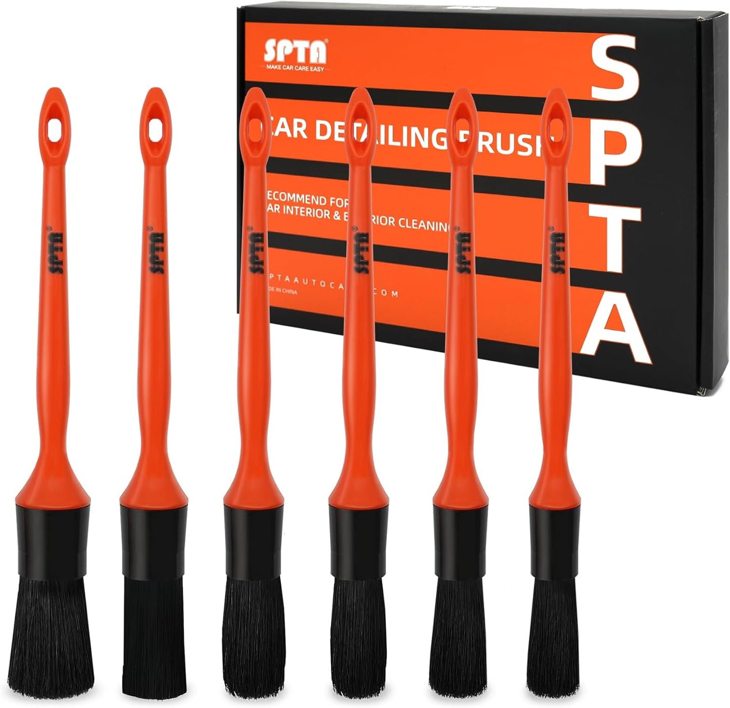 SPTA Car Detailing Brush Set, 5 Pack Soft Mixed Hair Auto Detail Brush Kit No Scratch for Automotive Elegant Surface Interior Exterior Dashboard Emblems Panels Engine Bay Wheels Air Vent Seat Leather