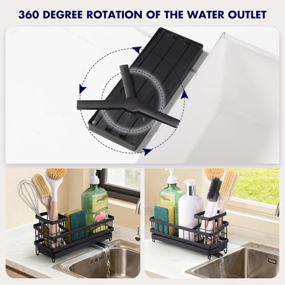 Sponge Holder for Kitchen Sink, Sink Caddy Organizer with High Brush Holder, Kitchen Countertop Organizers and Storage Essentials, Kitchen Decor, Rustproof 304 Stainless Steel