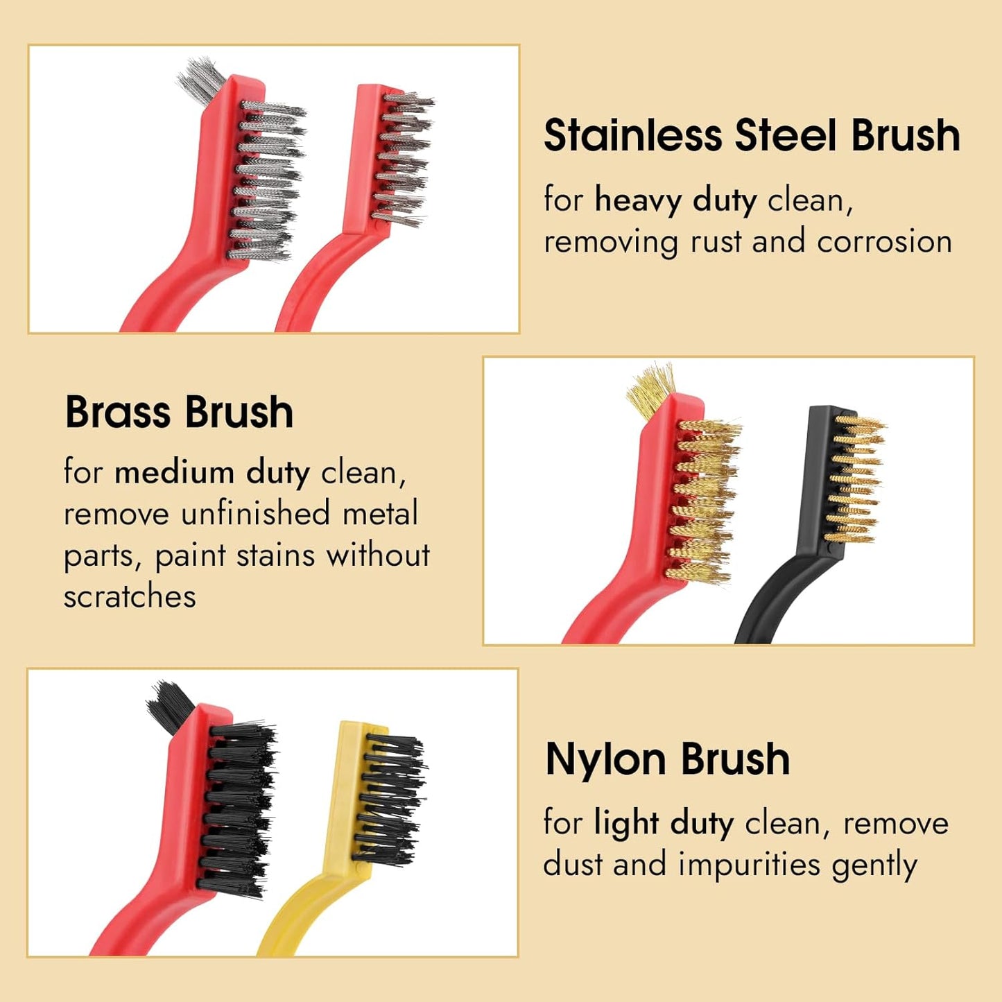 6 Pieces Wire Brushes Set, Small Metal Brass/Stainless Steel/Nylon Brushes for Cleaning Metal Rust Remover and Paint Removal