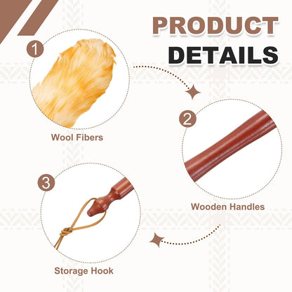 uxcell Wool Duster, 14.2" Natural Feather Cleaner Household Cleaning Duster with Solid Wooden Handle for Cleaning Fans Window Blinds Shelves Furniture, Pink