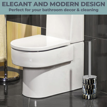 Escenzy Turquoise Green Toilet Brush and Holder Set Mosaic Glass | Non-Rustic Stainless Steel | Practical & Decorative Toilet Bowl Brush and Holder | Luxury Green Bathroom Accessories