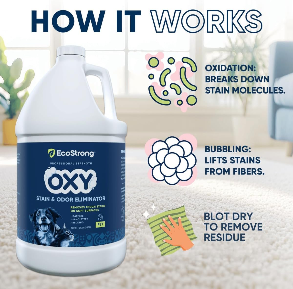 Oxy Pet Carpet Cleaner Spray | Pet Stain Remover for Pet Urine, Cat Pee, Dog Poop | Deep Spot Treating Action on Carpeting, Upholstery, Laundry, Pet Beds & More (32 Fl Oz)