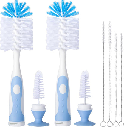CAREBABYMORE 2 Pack Baby Bottle Brush with 4 Pack Straw Brushes, 10.2" Nylon Brushe with Nipple Cleaner and Stand Suction Cup (Gray)