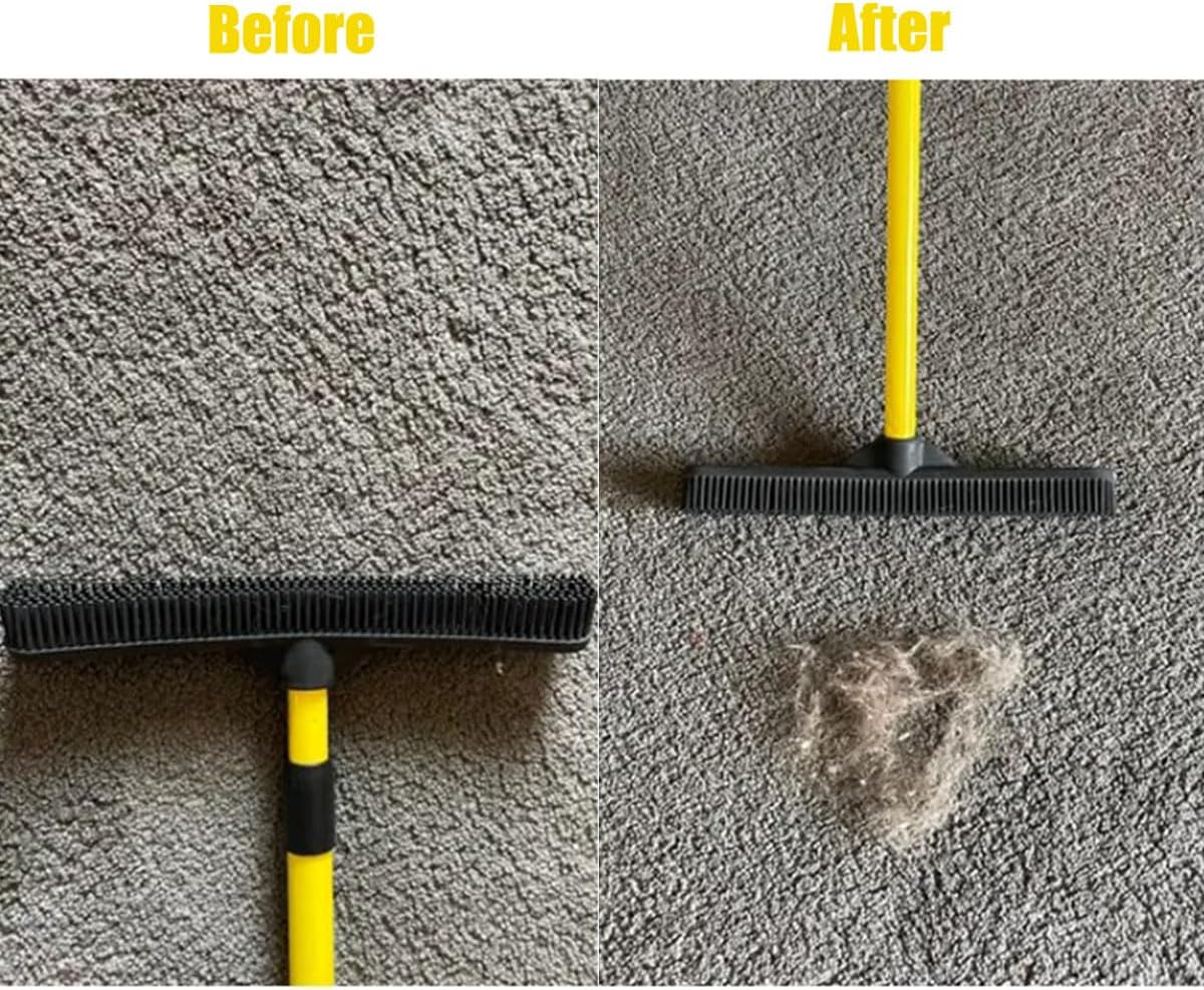 Pet Hair Remover Broom, Multifunctional Magic Broom, Rubber Broom Pet Hair Remover, Heavy Duty Pets Hairs Remove, Pets Hairs Removal Brooms for Carpets/Mats/Couch, Retractable (Black)