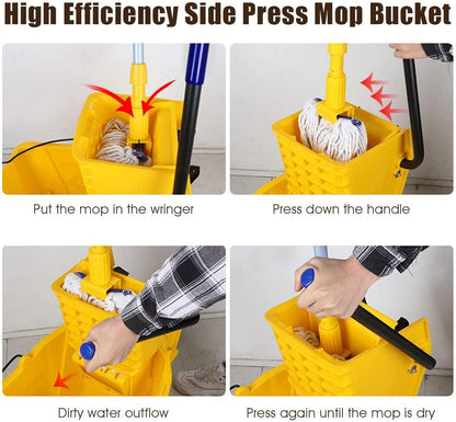 Goplus Commercial Mop Bucket Side Press Wringer Cleaning Caddy with 35 Quart Larger Capacity, Yellow