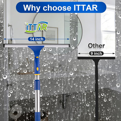 ITTAR 14 inch Multi-Purpose Shower Squeegee for Glass Doors, Swivel Window Squeegee with 1 Refill Rubber Blade, Extendable Bathroom Cleaner Tool for Shower Door Window Mirror Wall Car Windshield