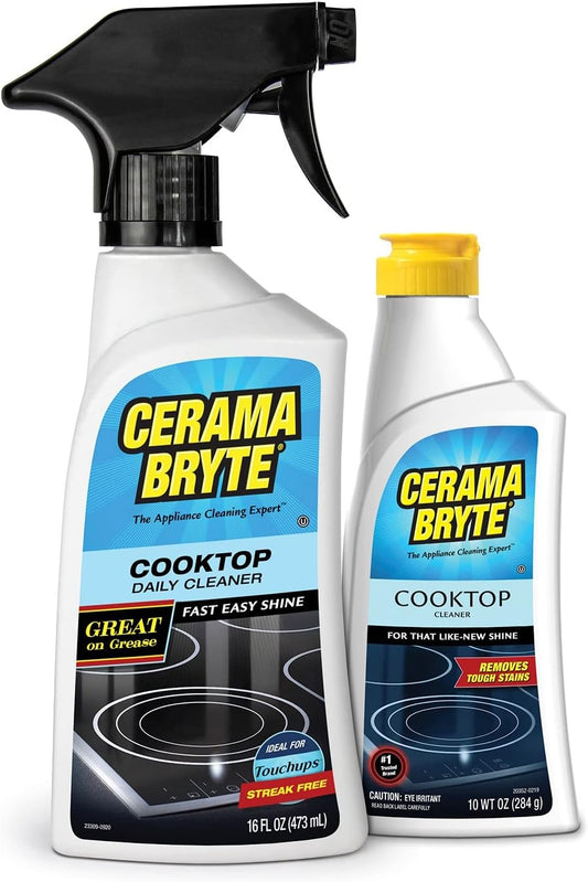 Cerama Bryte Daily Spray Cooktop and Stove Top Cleaner for Glass & Pads Combo Kit - Ceramic Surfaces, 16 Fluid Ounces, 4 Piece Set