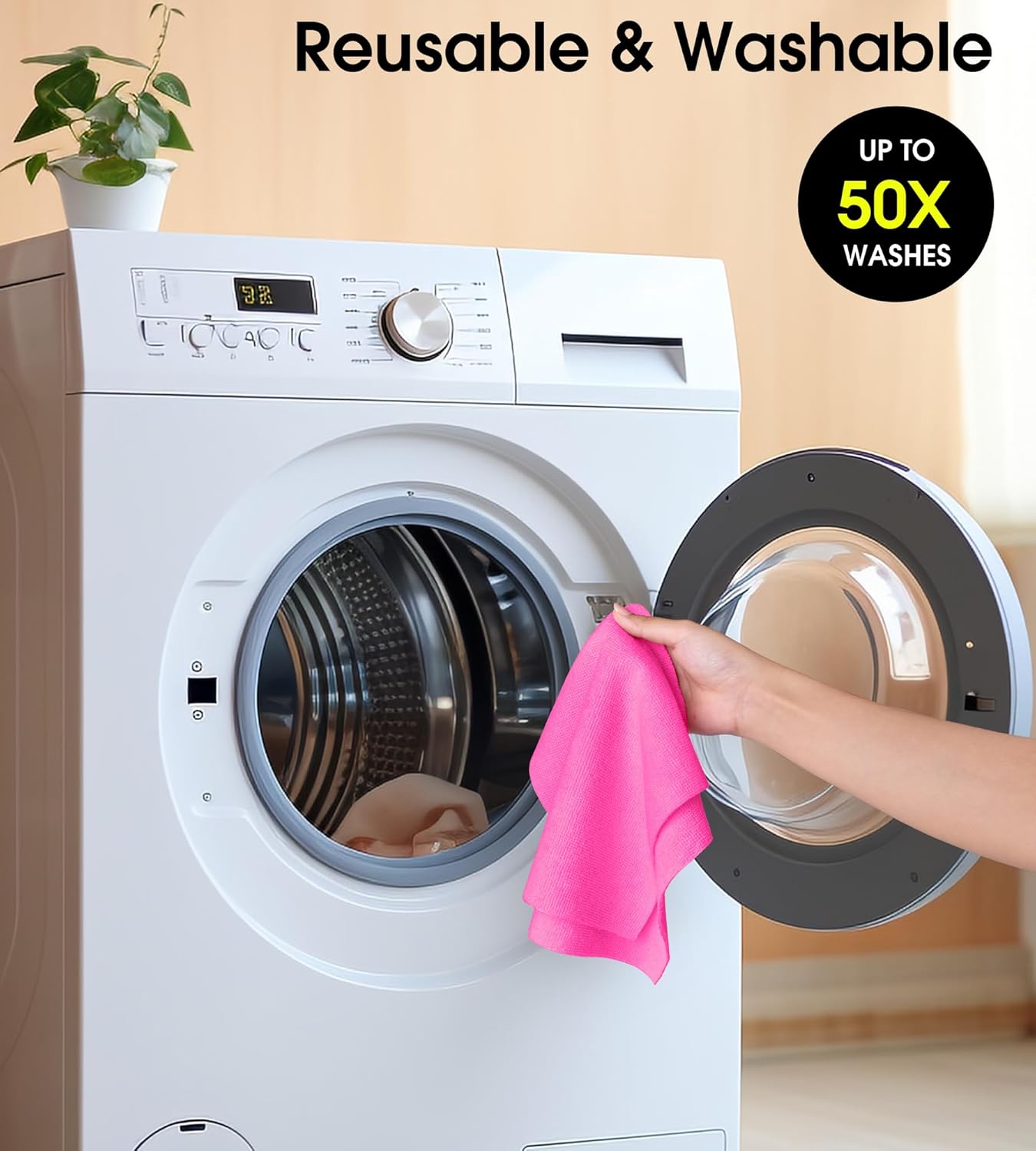 KitchLife Microfiber Cleaning Cloth Roll - Tear-Away Reusable Microfiber Paper Towels, Lint-Free, Washable, 20 Sheets for Kitchen, Car, Dishes, and Sensitive Surfaces (Pink)