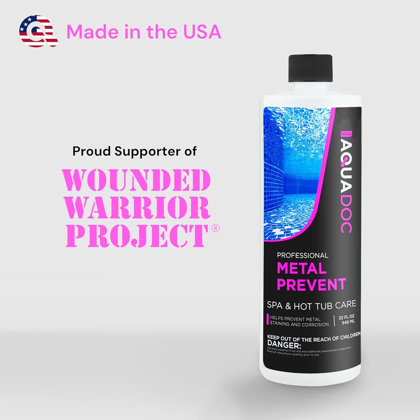 Spa Metal Control and Stain Protector to Protect Hot Tub Surfaces 16oz - Metal Gone Hot Tub Chemicals Made in the USA - AquaDoc