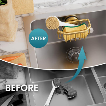TAILI Sponge Holder for Kitchen Sink with Strong Suction Cup, Rustproof Aluminum Sink Caddy for Sponges, Removable Sponge Holder, Dish Brush for Scraper - Silver