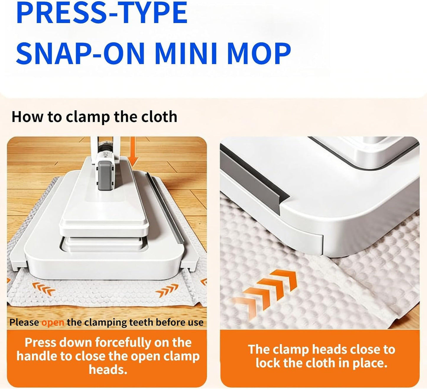 Snap-Grip Mini Mop with 39in Handle — INWEJIA Zero-Touch Gap Dust Cleaner & Locking Head, Disposable Lazy Mop Wet and Dry for Kitchen Bathroom Toilet Corners Window Wall Cleaning