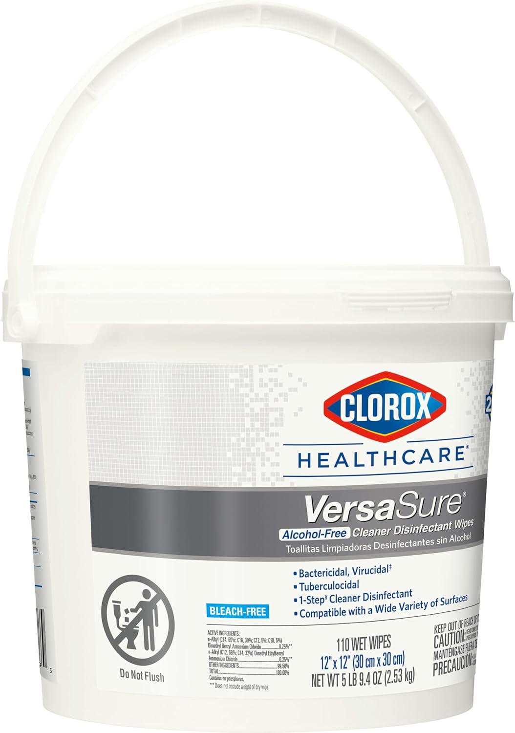 Clorox Healthcare VersaSure Cleaner Disinfectant Wipes, 12" x 12", 110 Count Bucket (Package May Vary)