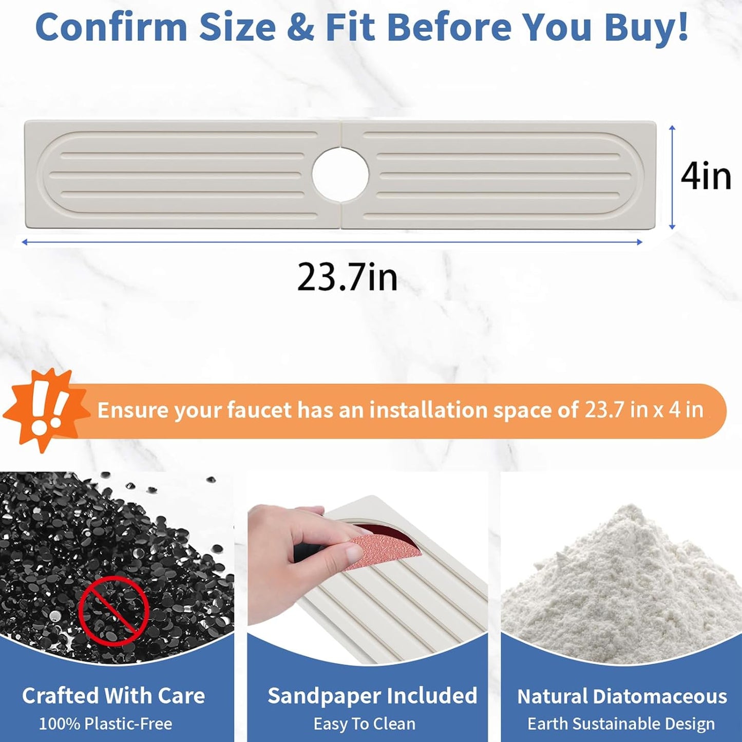 Stone Faucet Mat for Kitchen Sink, Water Absorbing Sink Water Splash Guard, Fast-Drying Kitchen Sink Faucet Mat, Durable Protector and Stone Drying Mat for Kitchen Counter & Bathroom Sink