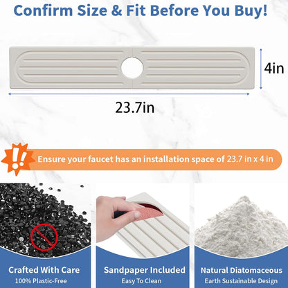 Stone Faucet Mat for Kitchen Sink, Water Absorbing Sink Water Splash Guard, Fast-Drying Kitchen Sink Faucet Mat, Durable Protector and Stone Drying Mat for Kitchen Counter & Bathroom Sink