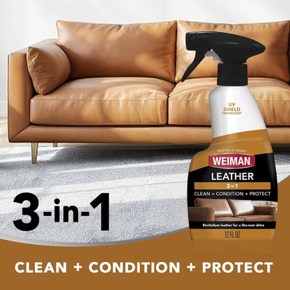 Weiman Leather Cleaner and Conditioner for Furniture - 12 Ounce - 2 Pack - Ultra Violet Protection Help Prevent Cracking or Fading of Leather Couches, Car Seats, Shoes, Purses
