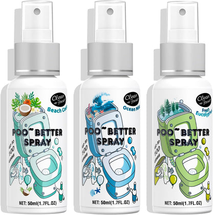 Clean-n-Fresh Toilet Spray, Variety Pack of 3 - Citrus/Lavender/Hibiscus, Bathroom & Toilet Odor Elimination, Travel Size 1.7 Fl Oz Each, Total 5.1 Fl Oz
